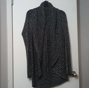 Chic Metallic Black Cowl Neck Cardigan Sweater